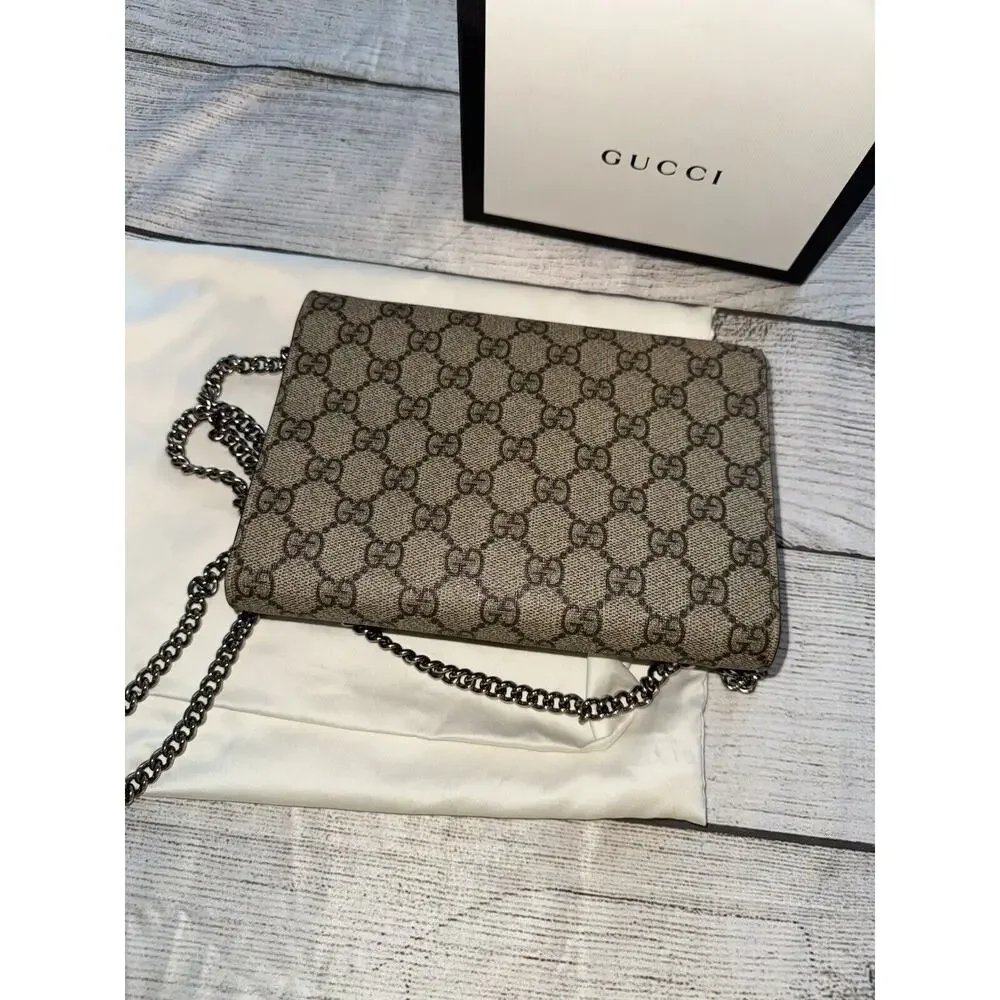 GUCCI DIONYSUS SUPREME WALLET ON CHAIN Crossbody Canvas Black Interior Purse - Picture 8 of 11